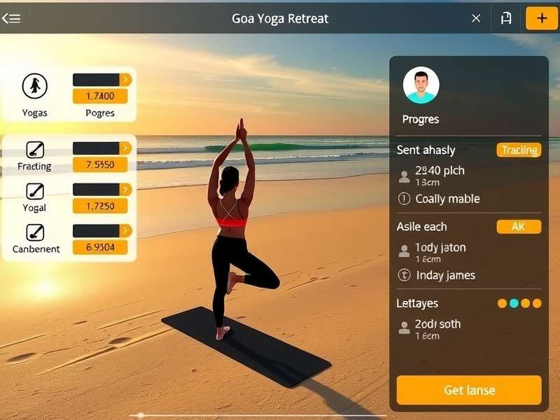 Goa Beach Yoga Retreat feature showing progress tracking and achievements
